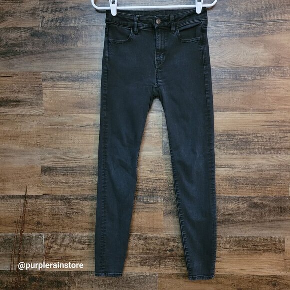 American Eagle Jeans 4 R Next Level Stretch Jegging Hi Rise Black Wash Denim - Picture 1 of 12